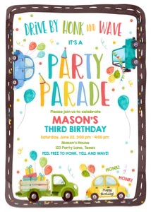 Birthday Invitation Drive By Road Round Vertical Blue design preview