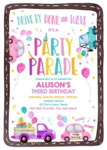Birthday Invitation Drive By Road Round Vertical Pink design preview