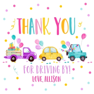 Favor Tags Birthday Drive By Pink Yellow Square: Favor Tags Birthday Drive By Pink Yellow