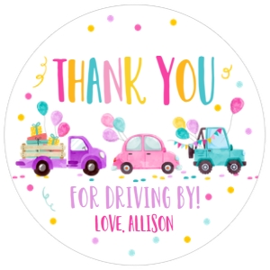 Favor Tags Birthday Drive By Pink Round: Favor Tags Birthday Drive By Pink