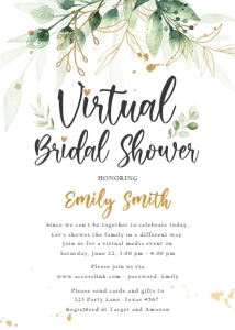 Virtual Bridal Shower Invitation Drive By Gold Leaves design preview