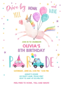 Birthday Invitation Drive By Unicorn design preview