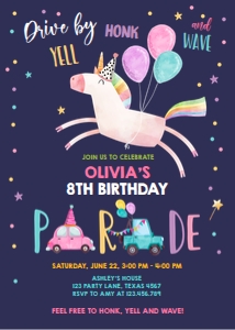 Birthday Invitation Drive By Unicorn Dark design preview