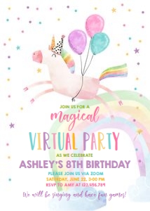 Birthday Invitation Unicorn Virtual Rainbow design preview