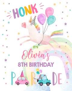 Birthday Sign Drive By Unicorn Rainbow design preview