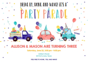 Birthday Invitation Drive By Neutral Balloons Party Hats design preview
