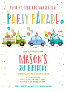 Birthday Invitation Drive By Blue Balloons Part Hats Vertical design preview