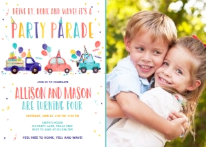 Birthday Invitation Drive By Neutral Balloons Part Hats Vertical Photo design preview