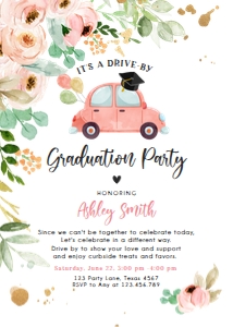 Graduation Invitation Drive By Floral Coral Vertical design preview