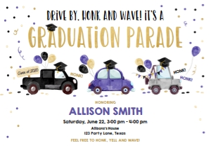 Graduation Invitation Drive By Navy Blue Balloons Horizontal design preview