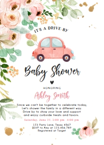 Baby Shower Invitation Drive By Floral Coral Vertical design preview
