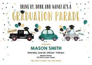Graduation Invitation Drive By Green Balloons Horizontal design preview