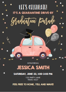 Graduation Invitation Drive By Coral Chalk Balloons design preview