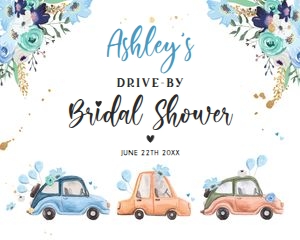 Bridal Shower Welcome Sign Drive By Blue Floral Cars 16x20 design preview