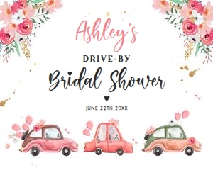 Bridal Shower Welcome Sign Drive By Pink Floral Cars 16x20 design preview