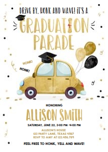 Graduation Invitation Drive By Vertical Gold design preview