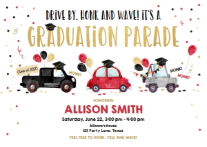 Graduation Invitation Drive By Red Balloons Horizontal design preview