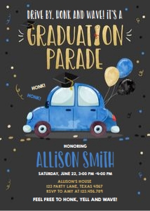 Graduation Invitation Drive By Vertical Blue Chalk design preview