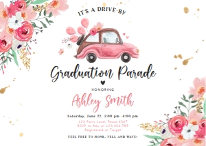 Graduation Invitation Drive By Car Pink Horizontal design preview