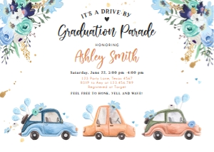 Graduation Invitation Drive By Cars Blue Horizontal design preview