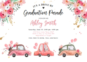 Graduation Invitation Drive By Cars Pink Horizontal design preview