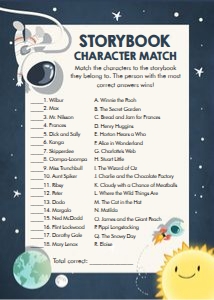 Baby Shower Game Storybook Character Match Space: Baby Shower Game Storybook Character Match Space