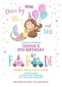 Birthday Invitation Drive By Mermaid Brown design preview