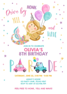 Birthday Invitation Drive By Mermaid Blond design preview