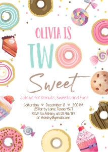 Birthday Invitation Sweets Two Sweet design preview