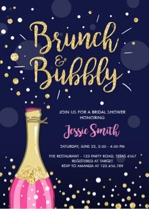 Bridal Shower Invitation Brunch and Bubbly Stripes Navy Blue Pink design preview