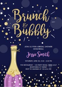 Bridal Shower Invitation Brunch and Bubbly Stripes Navy Blue Purple design preview