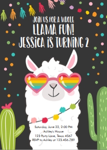 Birthday Invitation Llama Sunglasses Hearts Chalk design preview