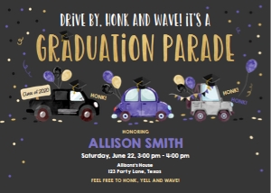 Graduation Invitation Drive By Navy Blue Balloons Chalk Horizontal design preview