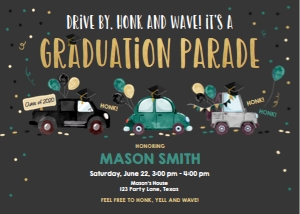 Graduation Invitation Drive By Green Balloons Chalk Horizontal design preview