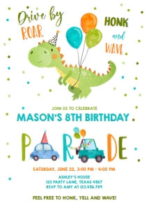 Birthday Invitation Drive By Dinosaur Vertical design preview