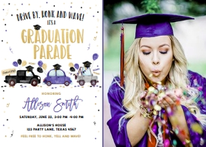 Graduation Invitation Drive By Navy Blue Balloons Vertical Photo design preview
