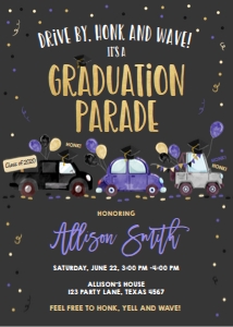 Graduation Invitation Drive By Navy Blue Balloons Vertical Chalk design preview