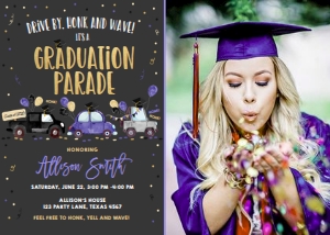 Graduation Invitation Drive By Navy Blue Balloons Vertical Chalk Photo design preview
