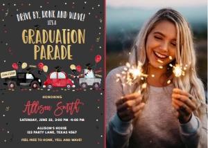 Graduation Invitation Drive By Red Balloons Vertical Photo Chalk design preview