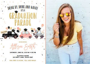 Graduation Invitation Drive By Coral Balloons Vertical Photo design preview