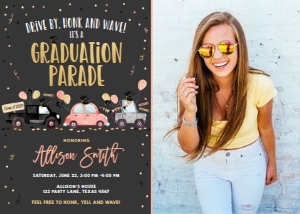 Graduation Invitation Drive By Coral Chalk Balloons Vertical Photo design preview