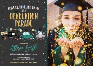 Graduation Invitation Drive By Green Chalk Balloons Vertical Photo design preview