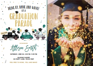 Graduation Invitation Drive By Green Balloons Vertical Photo design preview