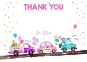 Thank You Card Drive By Road Horizontal Pink design preview