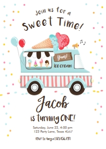Birthday Invitation Ice Cream Truck Neutral Vertical design preview