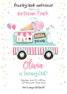 Birthday Invitation Ice Cream Truck Birthday Parade Pink Vertical design preview