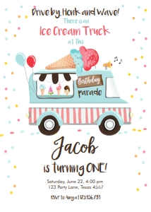 Birthday Invitation Ice Cream Truck Birthday Parade Neutral Vertical design preview