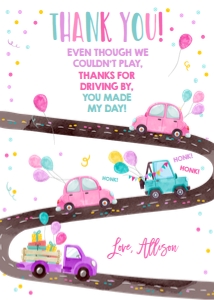 Thank You Card Drive By Road Vertical Pink design preview