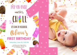 Birthday Invitation Popsicle Girl Big One design preview