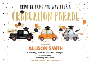 Graduation Invitation Drive By Orange Balloons Horizontal design preview